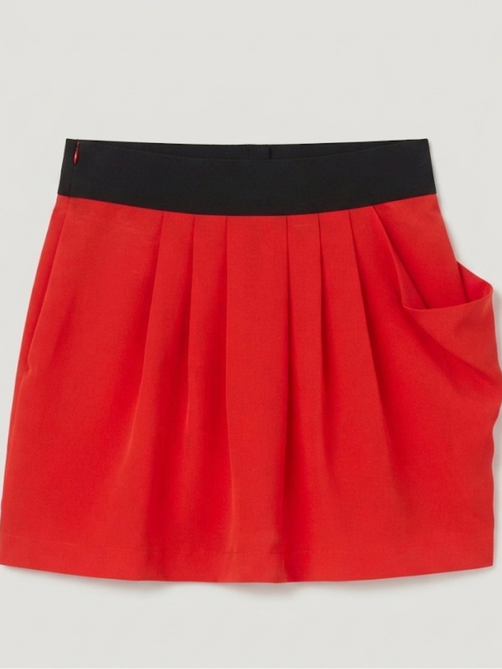 Central Park West Red Mini Skirt with Bubble Ruffle Detail | Side Zip | Size M